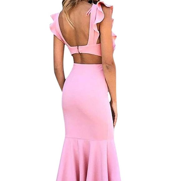 NWT Open Back Tulip Skirt Ruffle Pink Sundress. - Picture 3 of 5